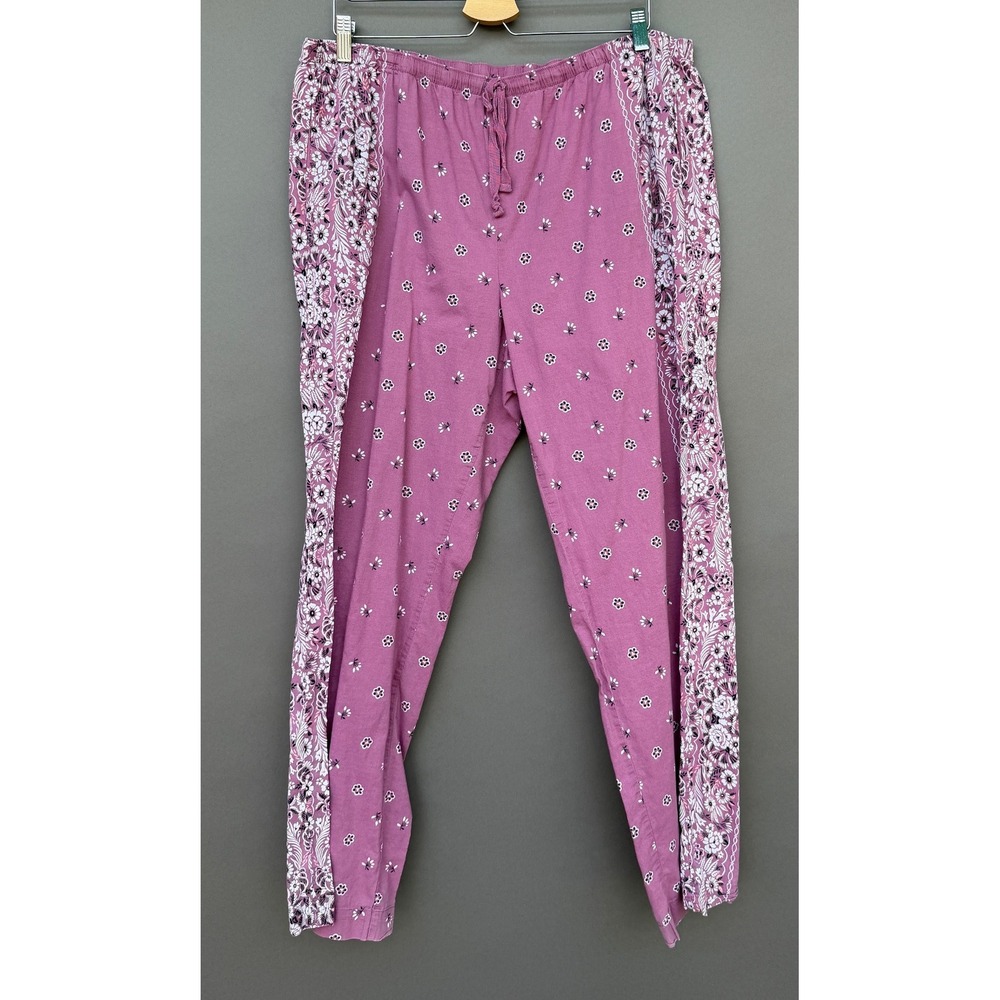 Victoria Secret Pajama Pants XL Purple Floral Cotton Sleep Lounge Pockets Bottom